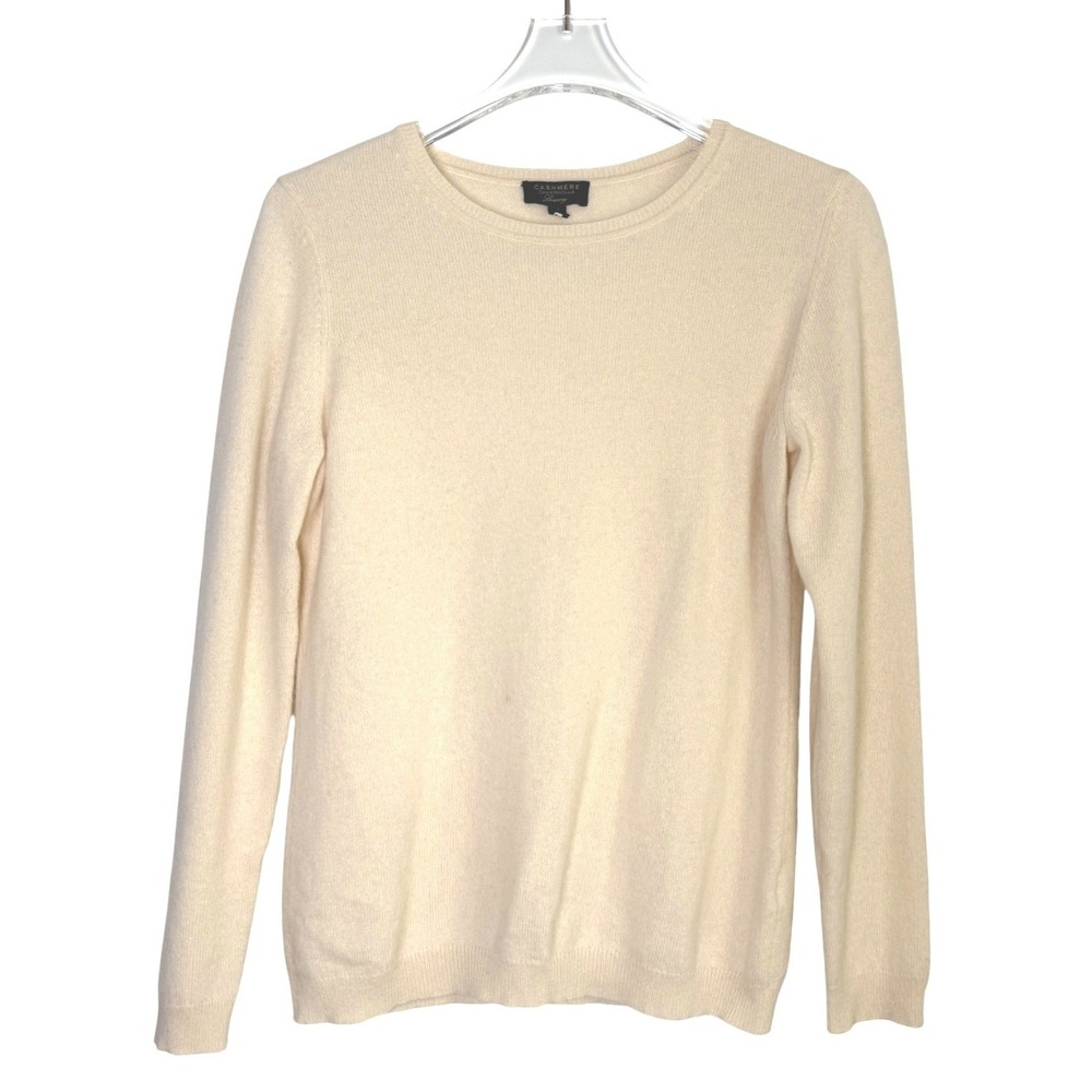 Charter Club Luxury Womens Cashmere Sweater Cream Crew Neck Long Sleeve Medium